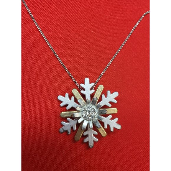 Christmas Pins/ Brooches Set of 3 Silver & Gold Reindeer, Snowflake & Christmas - Picture 6 of 10